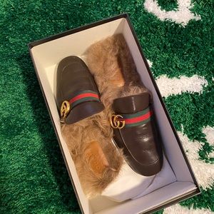 Gucci fur Marmont loafer slides